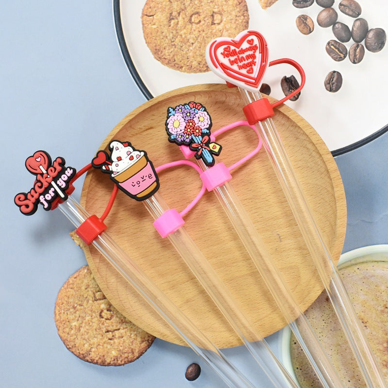 Wholesale Valentine's Day series straw cap dust plug 10mm reusable straw plug dust-proof straw cap